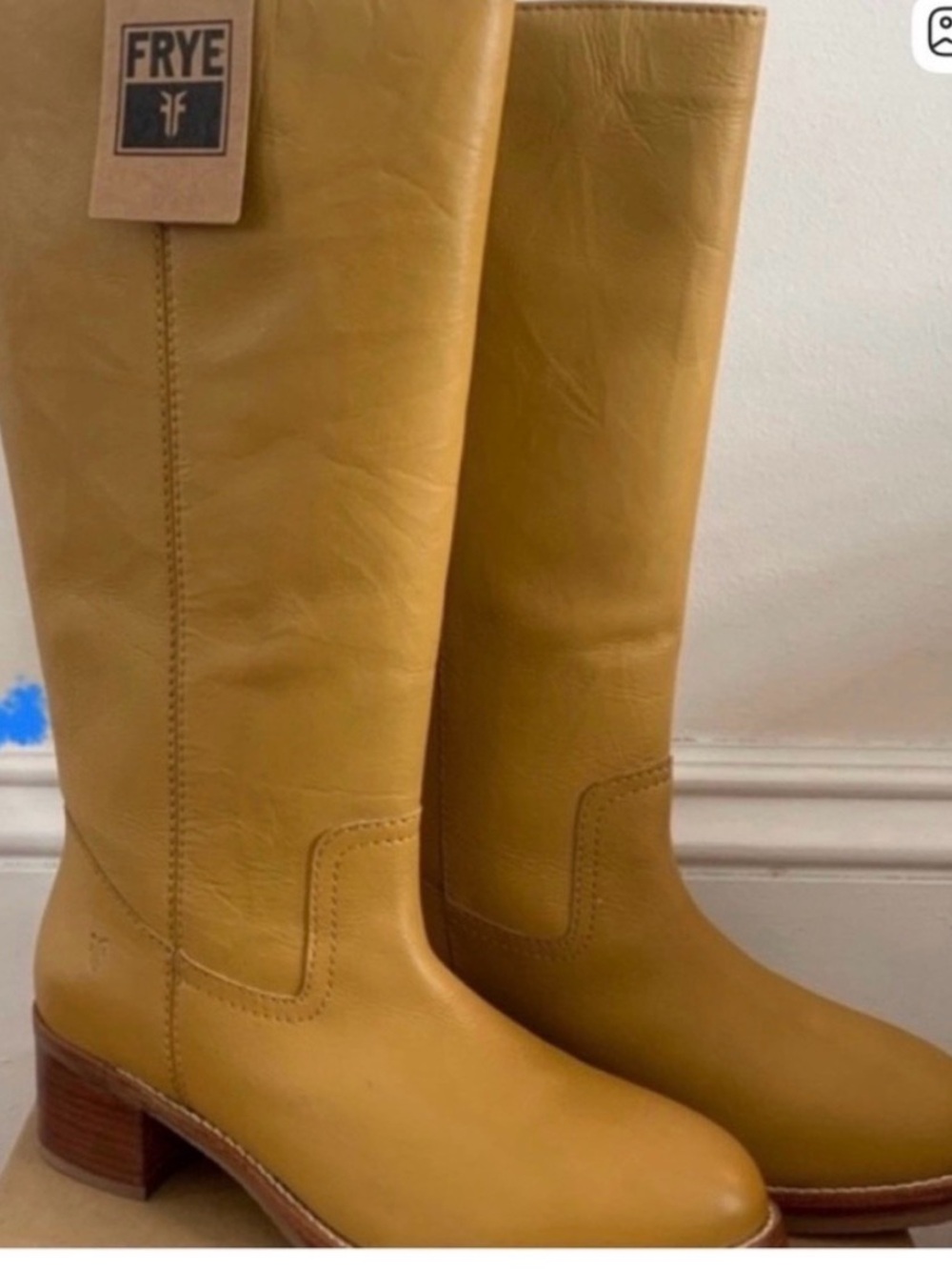 Frye Tall Leather Riding Boots in Mustard Yellow